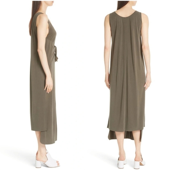 New Vince Knot Tie Front Sleeveless Scoop Neck High Low Midi Shift Dress - Picture 2 of 14